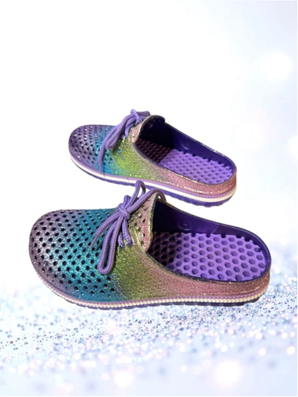 Cromer Resort Wear Glitter Rainbow Air Walk Water Shoes Clogs Sandals Girls 13/1